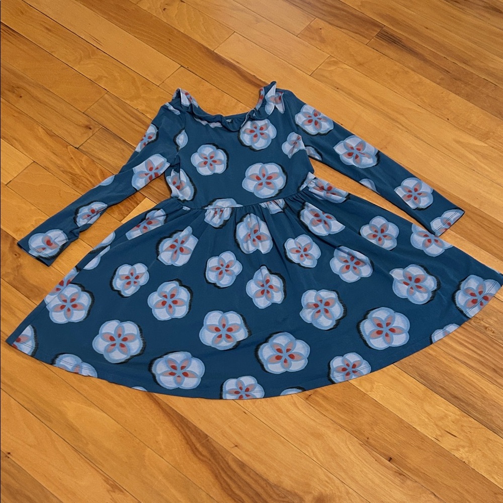 Tea Collection Floral Kids Dress in Navy and Light Blue